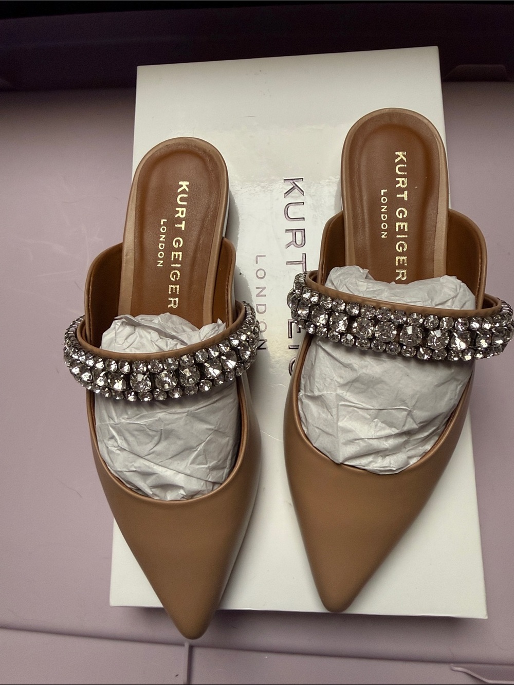 Kurt Geiger Tan Crystal Strap Pointed Mule - Picture 5 of 6
